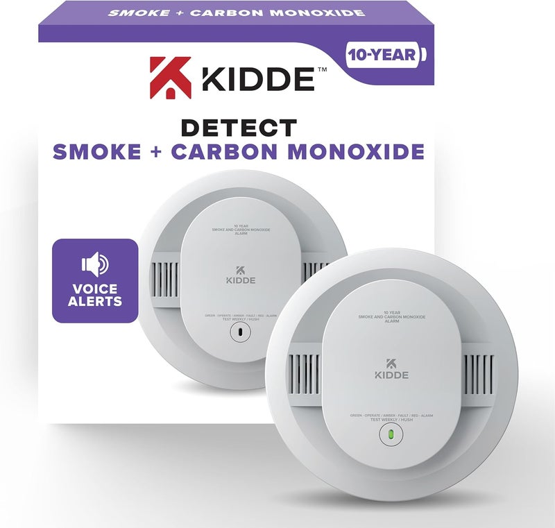 Kidde Smoke & Carbon Monoxide Detector, 10-Year Battery Powered, Voice Alerts, LED Warning Light Indicators - Image 1